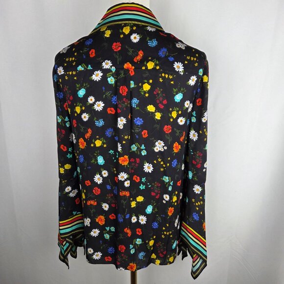 Alice + Olivia Randa Floral Bell Sleeve Blouse Top Medium Maximalism Boho Fun - Picture 7 of 12